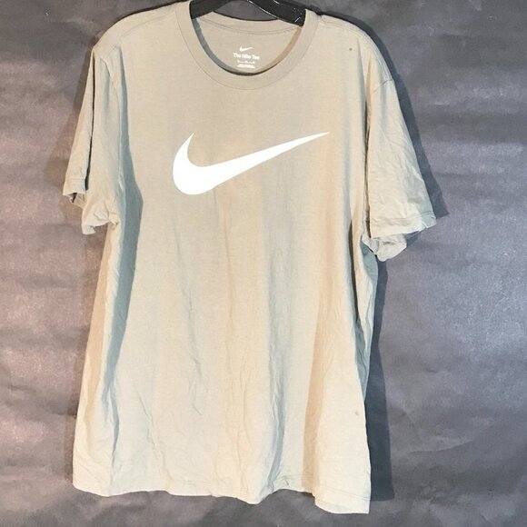 NIKE Olive Green Gray Short Sleeve Activewear  T Shirt XL Center Swoosh Big - Picture 1 of 4